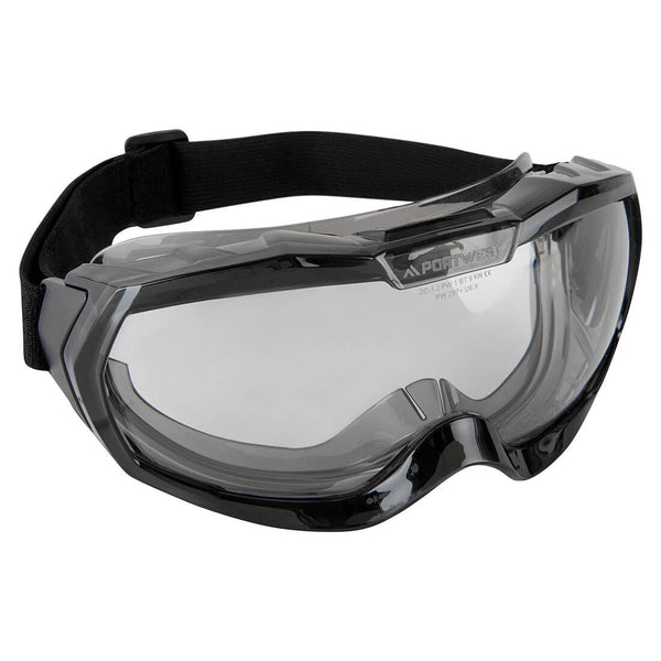 Clear Portwest Ultra-Safe Light PS67 unvented safety goggles.