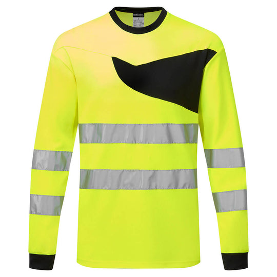 Portwest  Hi-Vis long-sleeved t-shirt in yellow and navy.