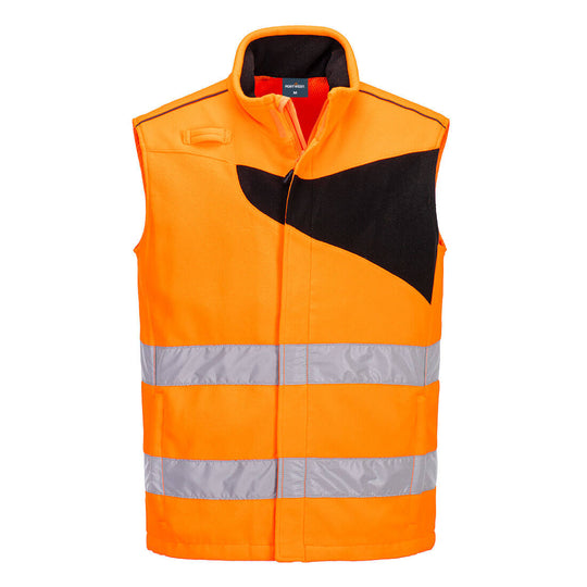Portwest Hi-Vis Fleece Bodywarmer in orange and navy.