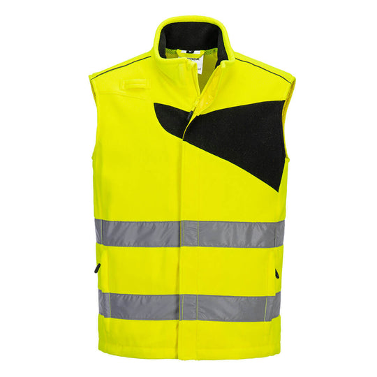Portwest  Hi-Vis Fleece Bodywarmer in yellow and navy.