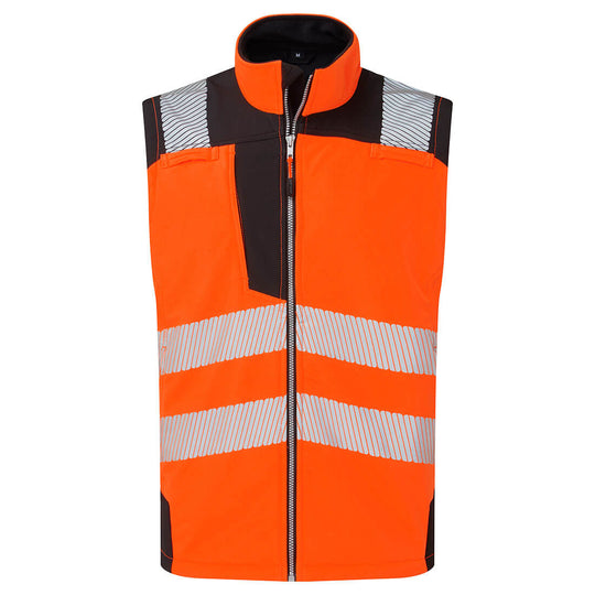 Portwest Hi-Vis Softshell Gilet in bright orange and grey.