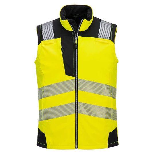 Portwest Hi-Vis Softshell Gilet in vibrant yellow and grey.