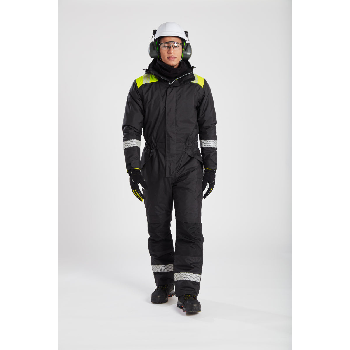 Close-up on the chest pocket and zipper detail of the Portwest PW3 Winter Coverall.