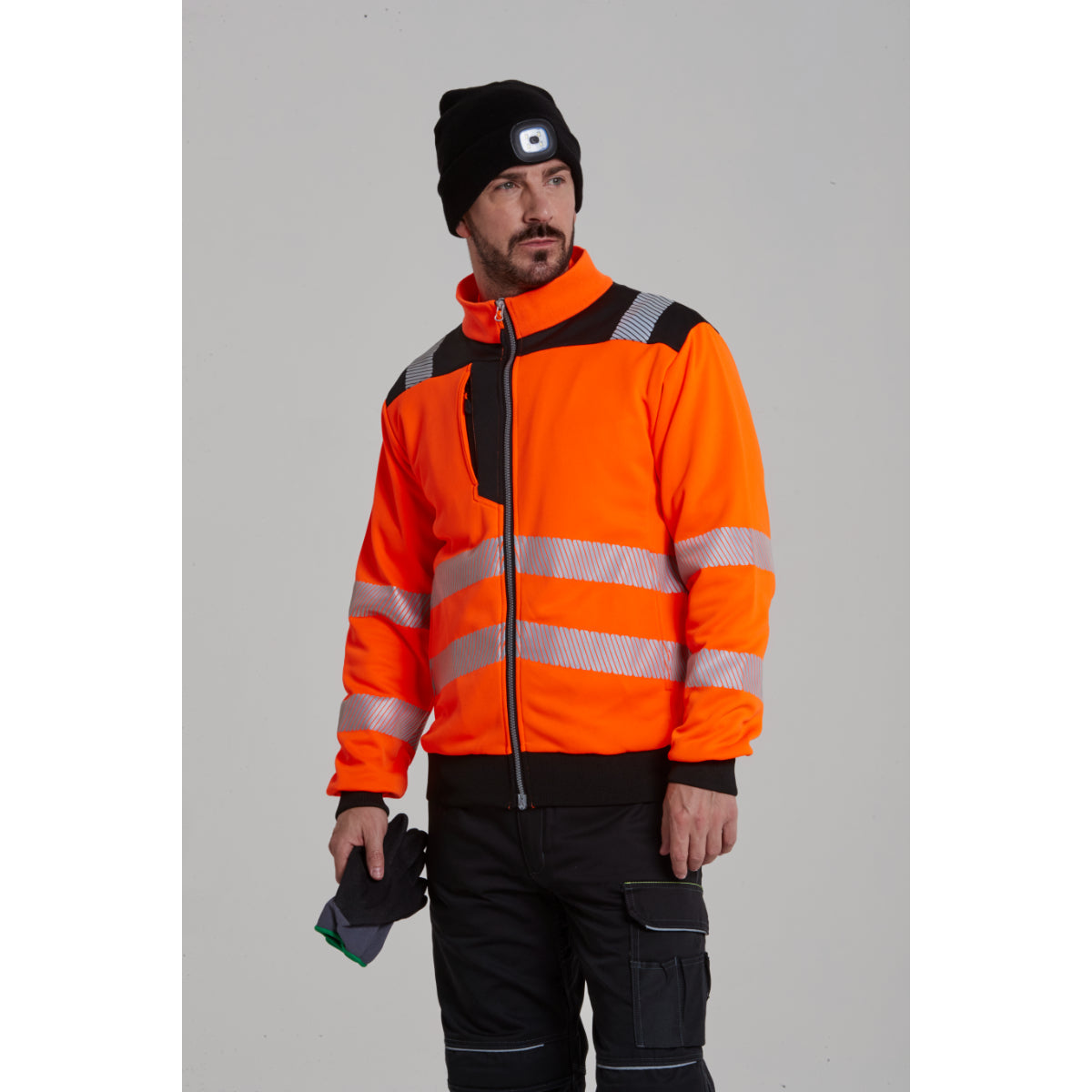 Close-up of the radio loop feature on the Portwest PW3 hi-vis sweatshirt.
