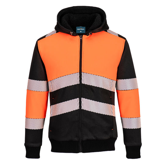 Portwest Zipped Class 1 Winter Hoodie in orange and grey.