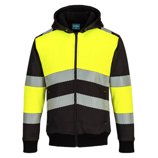 Portwest Zipped Class 1 Winter Hoodie in yellow and grey.