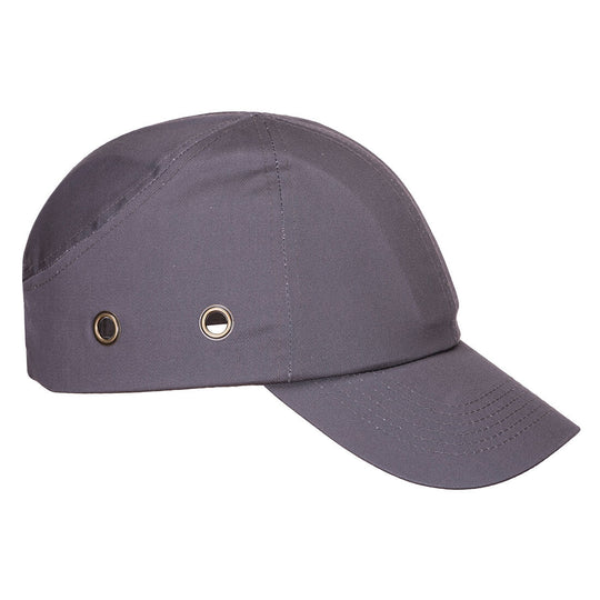 A grey Portwest baseball-style bump cap (PW59) shown from the side.