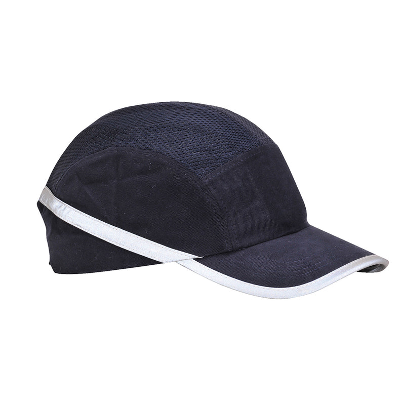A navy blue Portwest Vent Cool bump cap (PW69) shown from the side.