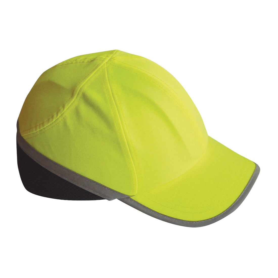 A high-visibility yellow Portwest long peak bump cap (PW79).