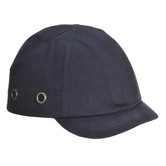 A navy blue Portwest bump cap (PW89) with a short peak, ideal for climbing.