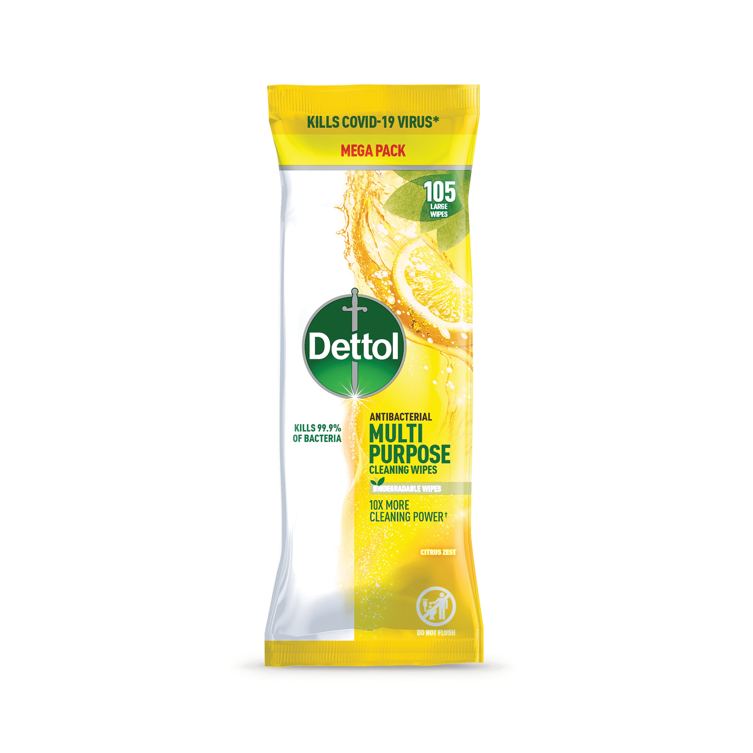Dettol Antibacterial Multipurpose Cleaning Wipes 105 Large Wipes Citrus Zest (Pack of 3) 3124900