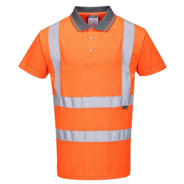 Portwest Hi-Vis Short Sleeve Polo Shirt - RT22 - RIS 3279 TOM Rail Orange - [CLEARANCE]