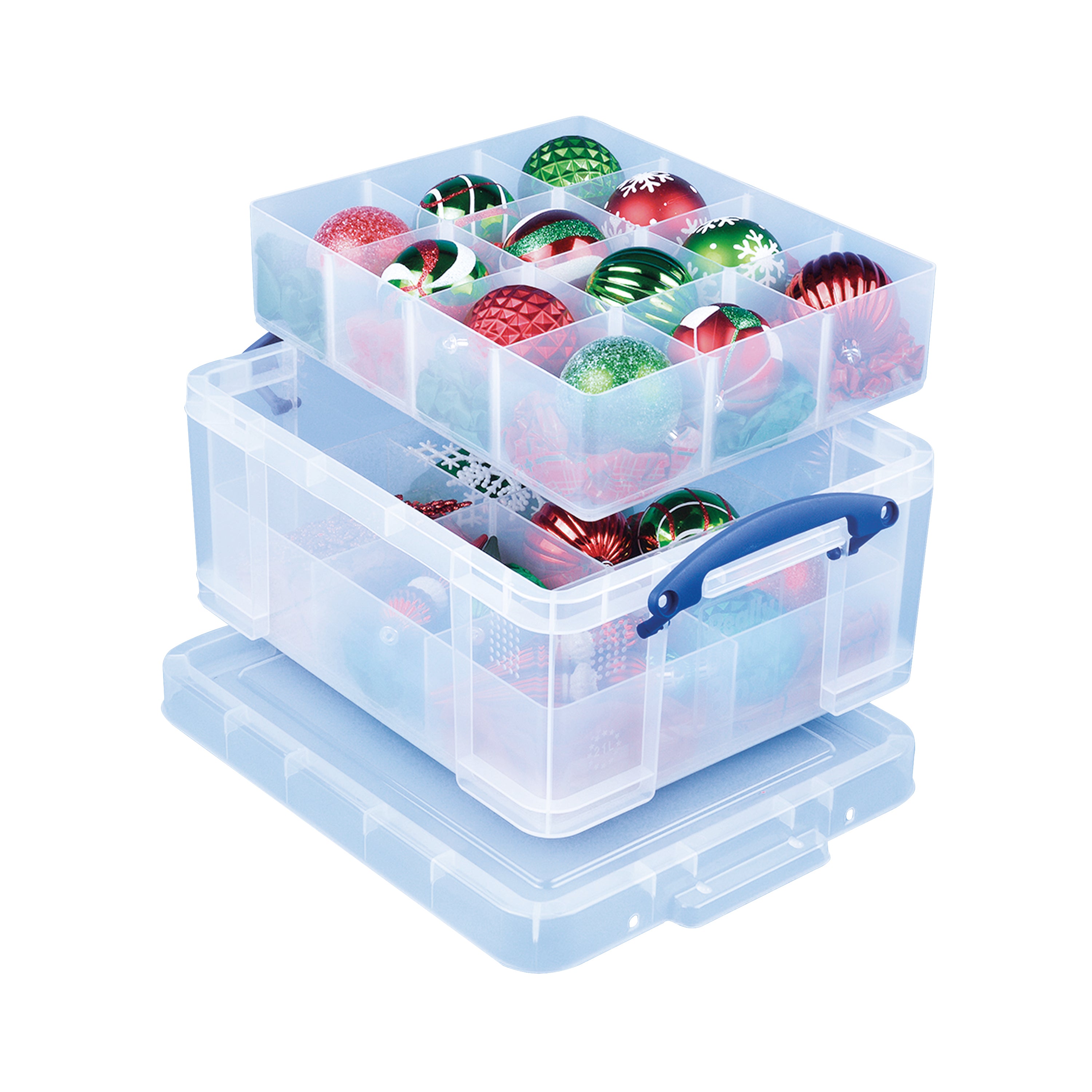 Really Useful Clear 21 Litre Plastic Divided Storage Box 21C+6T+12T