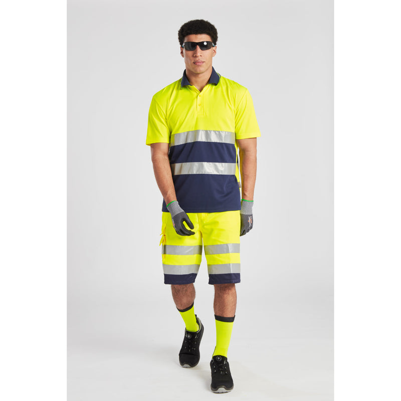 Model wearing the Portwest Hi-Vis Lightweight Poly-Cotton Shorts L043.