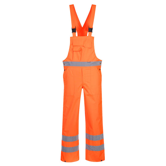Portwest Hi-Vis Breathable Rain Bib and Brace (S388) in fluorescent Orange for high visibility.