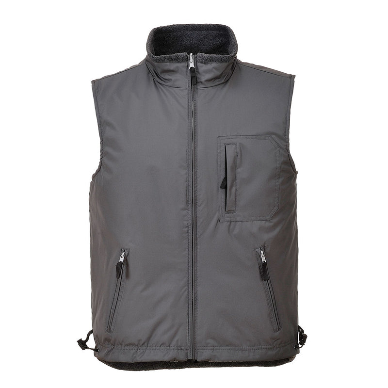 Portwest S418 RS reversible ripstop bodywarmer in grey with fleece lining