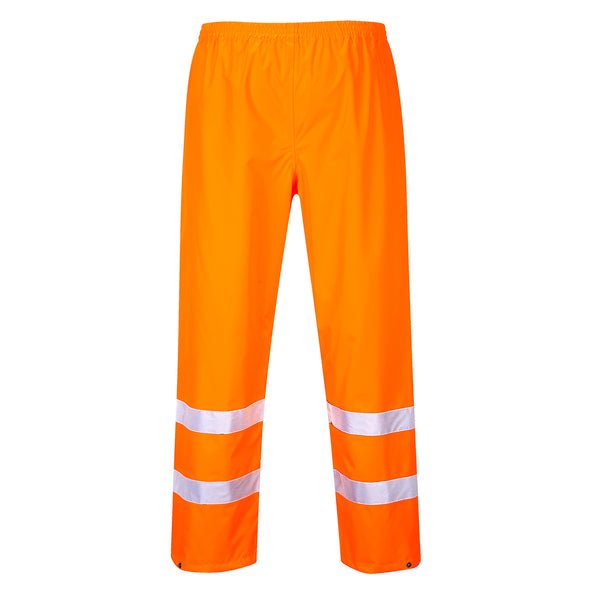 Orange Portwest S480 high-visibility rain jacket with reflective bands and hood