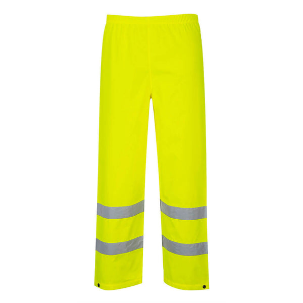 Yellow Portwest S480 waterproof rain jacket with safety reflective tape