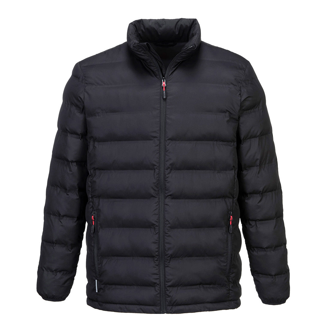 Portwest S546 KX3 Ultrasonic Tunnel Jacket in black with fully heat-sealed baffle lines, padded insulation, and drawcord hem