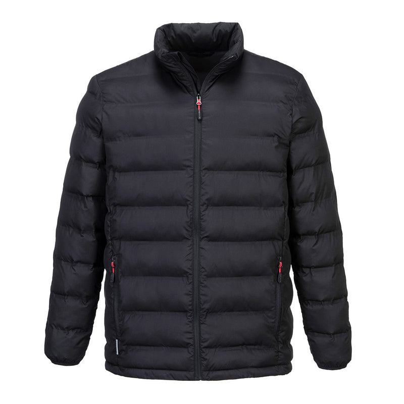 Portwest S546 KX3 Ultrasonic Tunnel Jacket in black with fully heat-sealed baffle lines, padded insulation, and drawcord hem