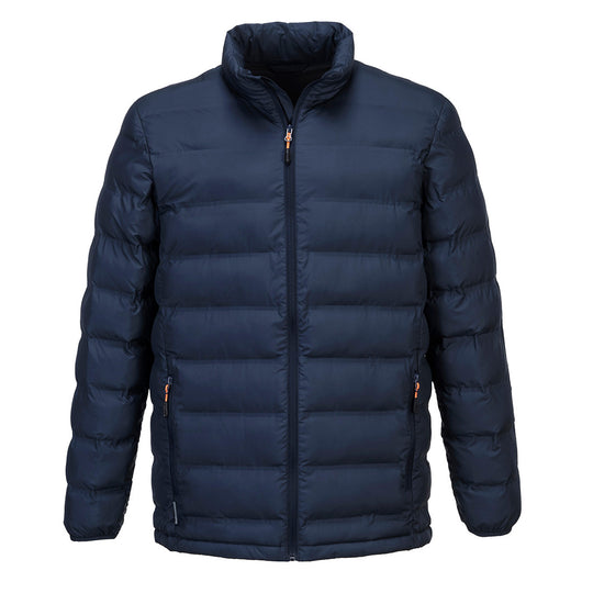 Portwest S546 KX3 Ultrasonic Tunnel Jacket in navy with fully heat-sealed baffle lines, padded insulation, and drawcord hem