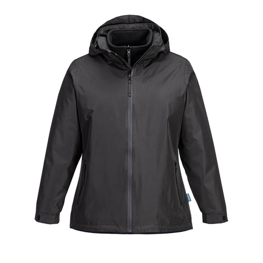 Black 3-in-1 waterproof, windproof and breathable jacket with removable fleece lining and zip pockets