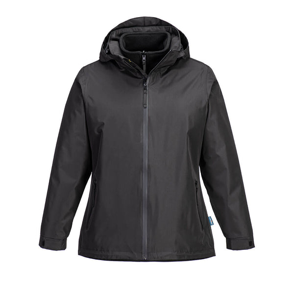 Black 3-in-1 waterproof, windproof and breathable jacket with removable fleece lining and zip pockets