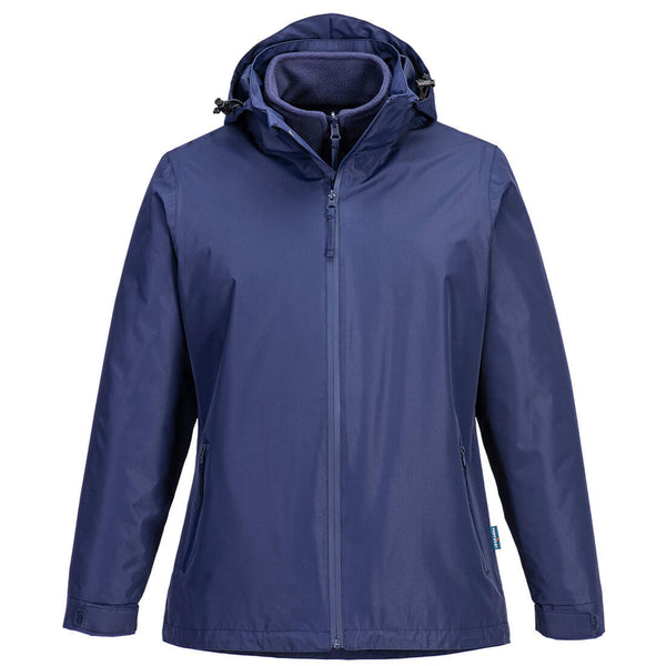 Navy 3-in-1 waterproof, windproof and breathable jacket with removable fleece liner and adjustable hem