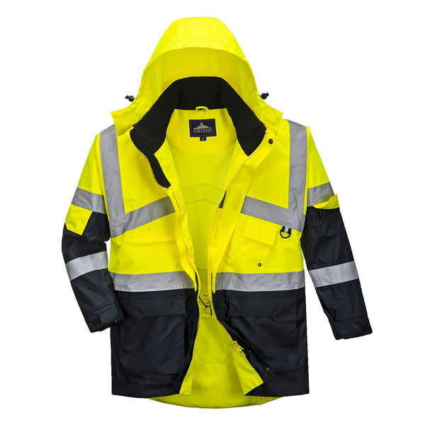 Yellow Portwest insulated cold store jacket with high visibility