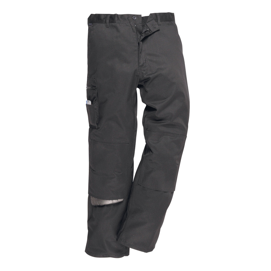 Grey work trousers with ergonomic fit and secure zip pockets
