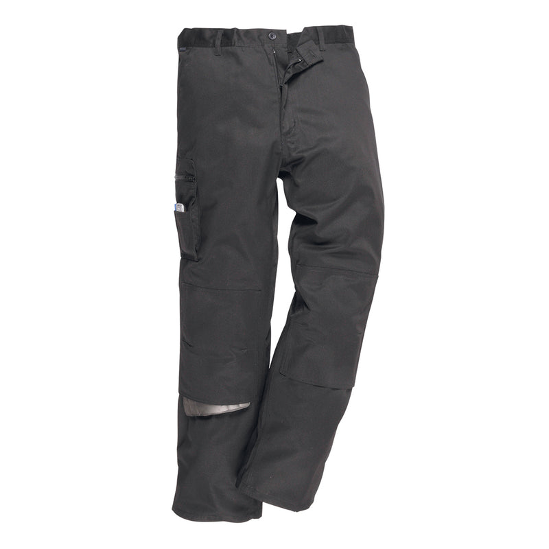 Grey work trousers with ergonomic fit and secure zip pockets
