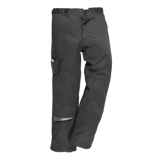Grey work trousers with ergonomic fit and secure zip pockets
