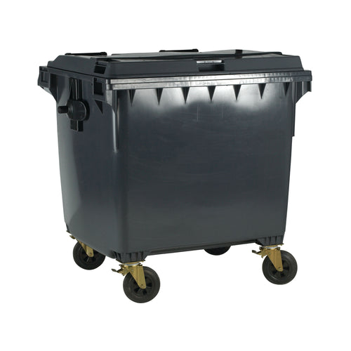 Wheelie Bin with Flat Lid 1100 Litre Grey (Dimensions: H1450xW1400xD1200mm) 377396