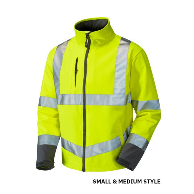 Back of the removable hi-vis yellow Leo Workwear Buckland softshell jacket.