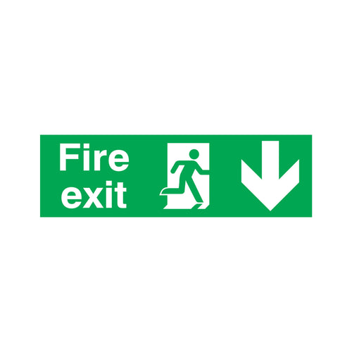 Signs and Labels Safety Sign Fire Exit Running Man Arrow Down Pvc 150x450mm Fx04211r
