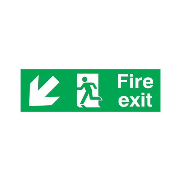 Signs and Labels Safety Sign Fire Exit Running Man Arrow Down/left 150x450mm Pvc Fx04011r