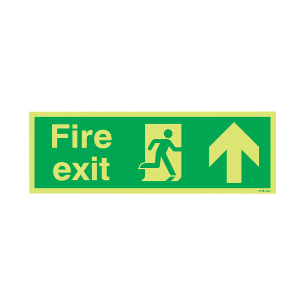 Signs and Labels Safety Sign Niteglo Fire Exit Running Man Arrow Up 150x450mm Pvc Fx04711m
