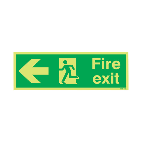 Signs and Labels Safety Sign Niteglo Fire Exit Running Man Arrow Left 150x450mm Pvc Fx04311m