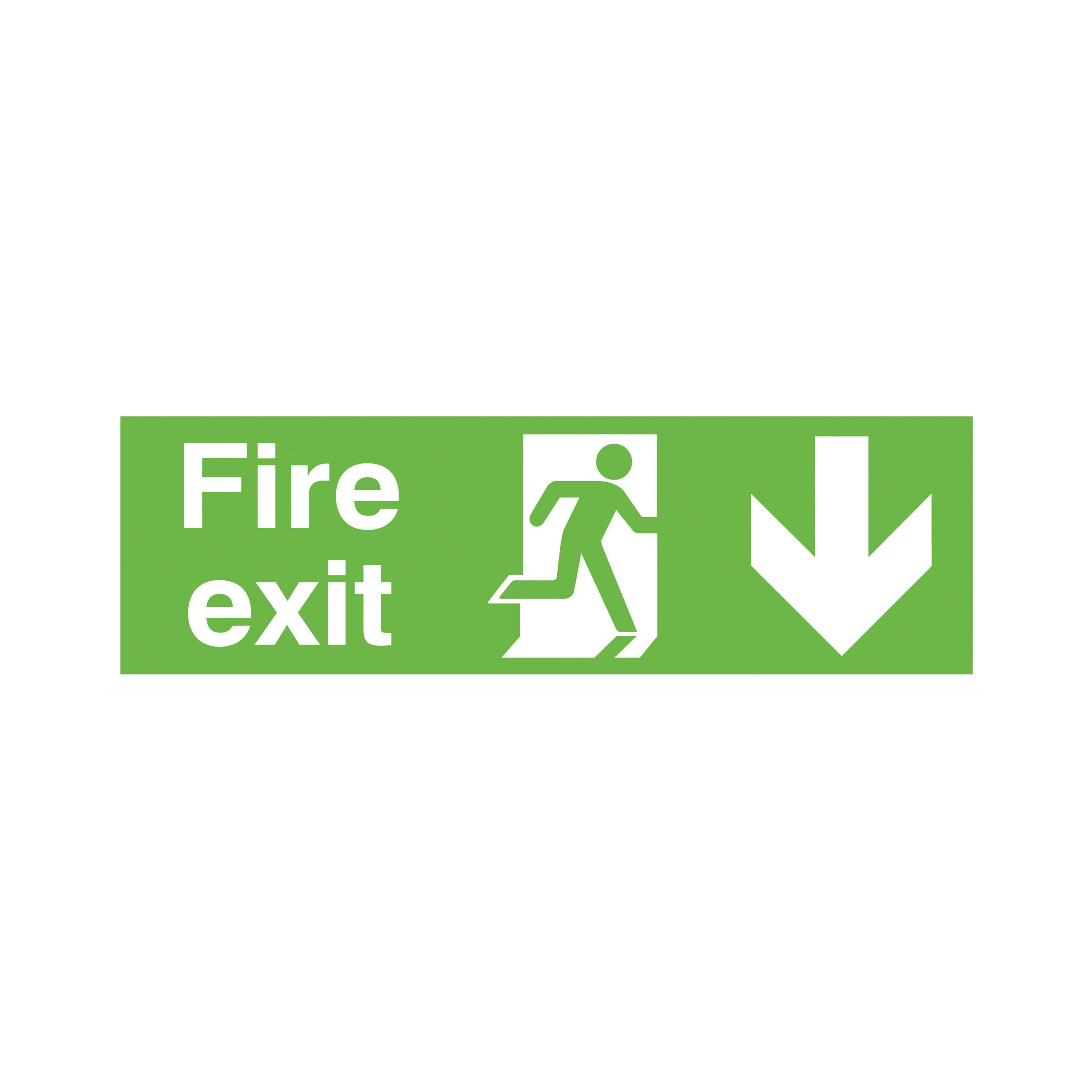 Signs and Labels Safety Sign Niteglo Fire Exit Running Man Arrow Down 150x450mm Pvc Fx04211m