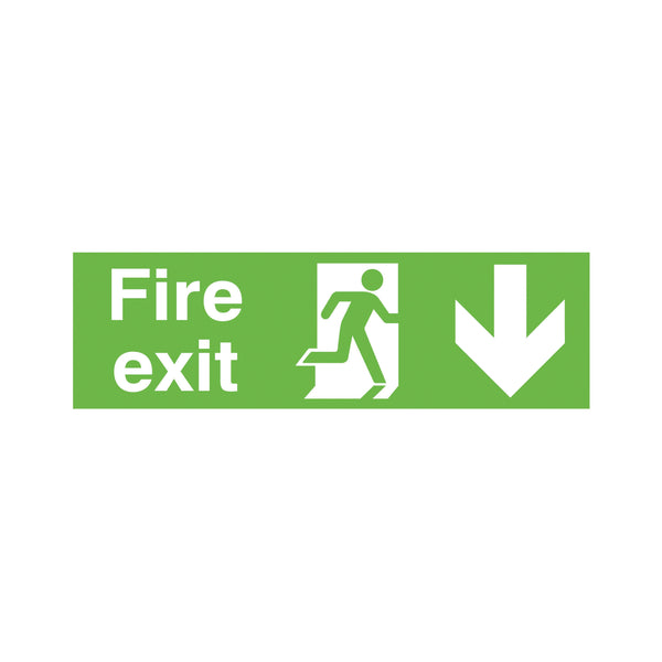 Signs and Labels Safety Sign Niteglo Fire Exit Running Man Arrow Down 150x450mm Pvc Fx04211m