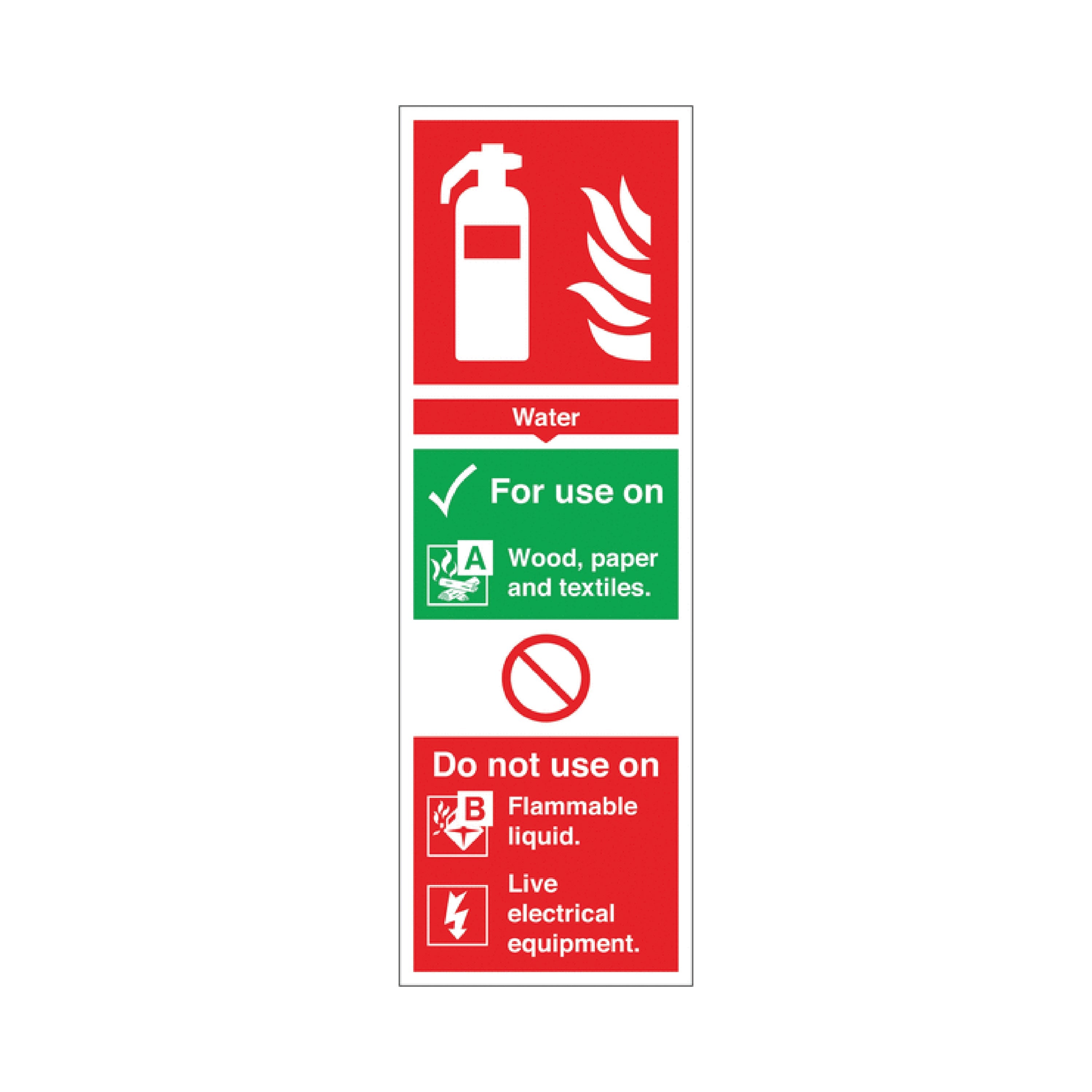 Signs and Labels Safety Sign Fire Extinguisher Water For Use On Pvc 300x100mm Rigid Pvc F100/r