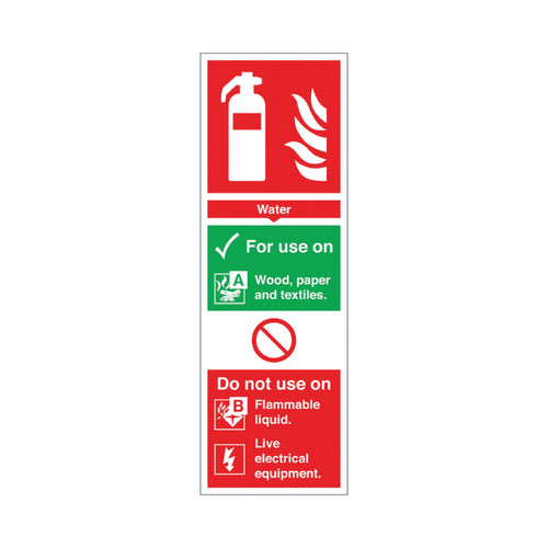 Signs and Labels Safety Sign Fire Extinguisher Water For Use On Pvc 300x100mm Rigid Pvc F100/r