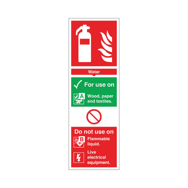 Signs and Labels Safety Sign Fire Extinguisher Water For Use On Pvc 300x100mm Rigid Pvc F100/r