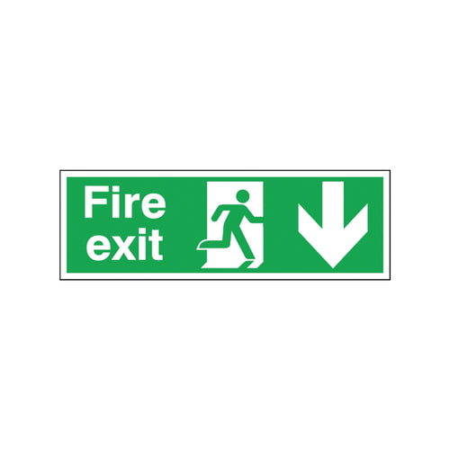 Signs and Labels Safety Sign Fire Exit Running Man Arrow Down 150x450mm Self-adhesive E100a/s