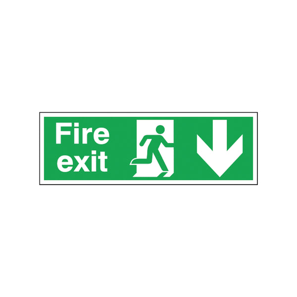 Signs and Labels Safety Sign Fire Exit Running Man Arrow Down 150x450mm Self-adhesive E100a/s