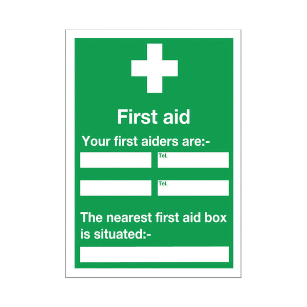 Signs and Labels Safety Sign First Aid 600x450mm Self-adhesive E91a/s