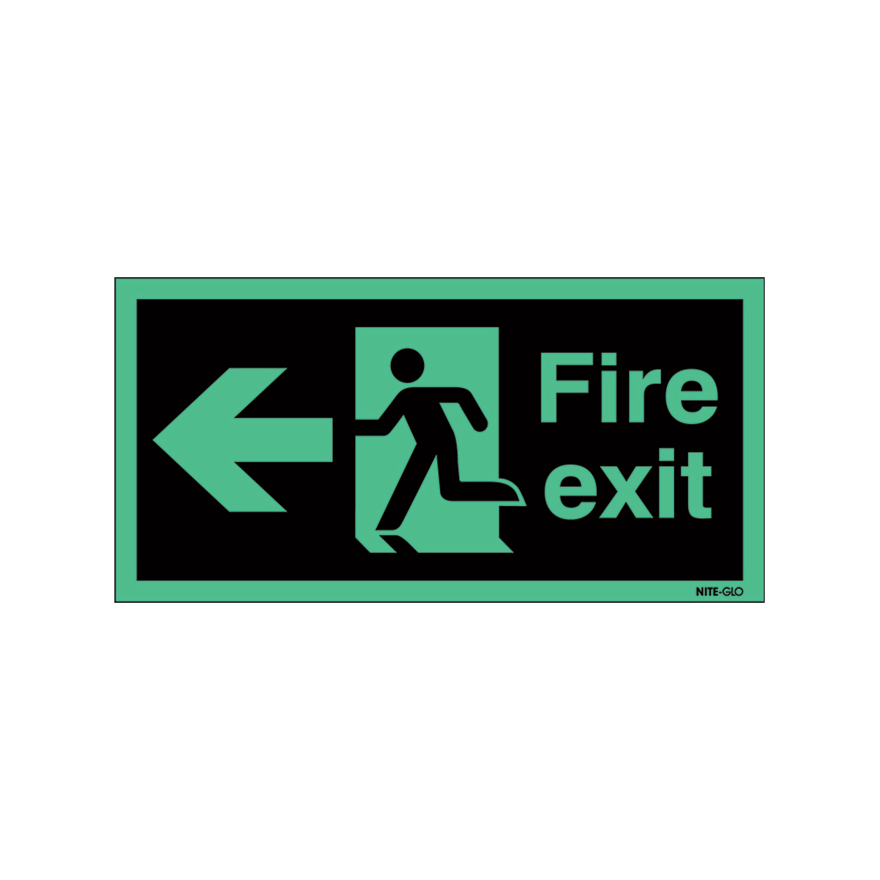 Safety Sign Niteglo Fire Exit Running Man Arrow Left 150x450mm Self-Adhesive NG27A/S