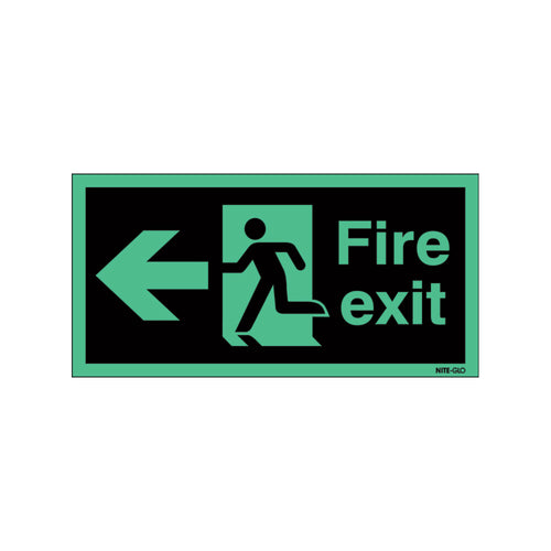 Signs and Labels Safety Sign Niteglo Fire Exit Running Man Arrow Left 150x450mm Self-adhesive Ng27a/s