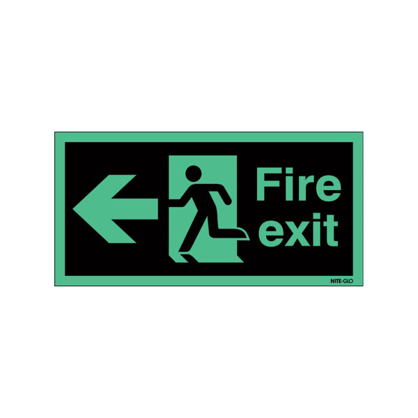 Signs and Labels Safety Sign Niteglo Fire Exit Running Man Arrow Left 150x450mm Self-adhesive Ng27a/s