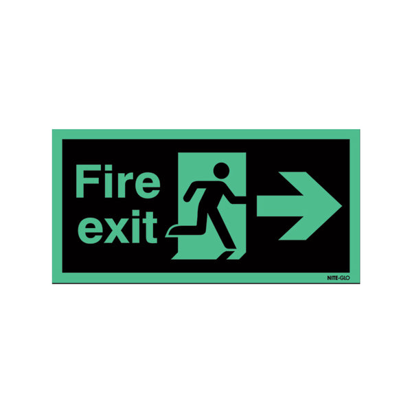 Signs and Labels Safety Sign Niteglo Fire Exit Running Man Arrow Right Self-adhesive 150x450mm Ng26a/s